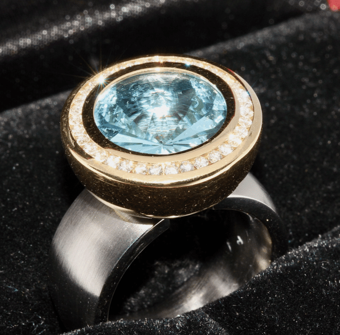 Rohrbacher Palladium und 18K Gold Aquamarin Diamant Ring