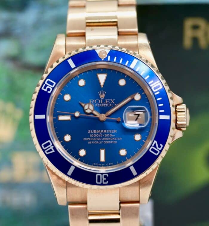 Rolex Submariner Date Gold 16618 Blau Vintage