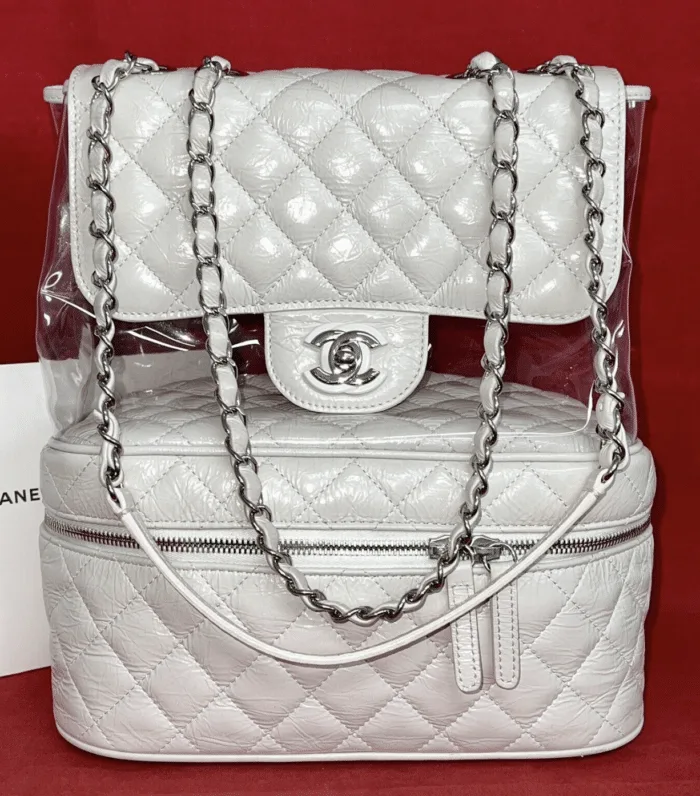 Chanel A57825 Transparent Flap Bag Lambskin Leder weiß Umhängetasche